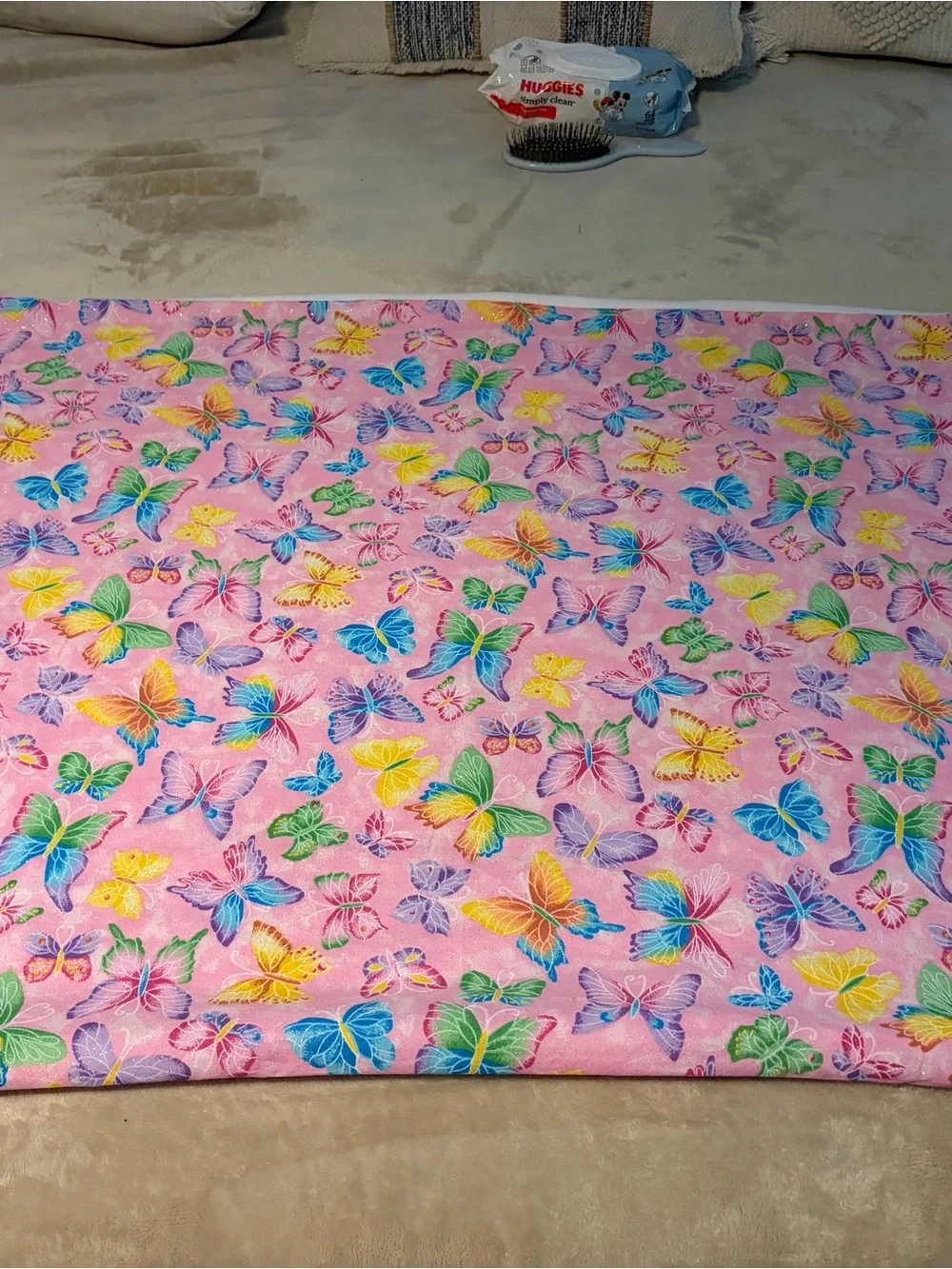 Pink sparkles Butterfly Print Fabric home made blanket!